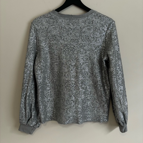 NWT Anthropologie Dan Left Coast Silver Metallic Shine Crewneck Sweatshirt Top M - Picture 6 of 8